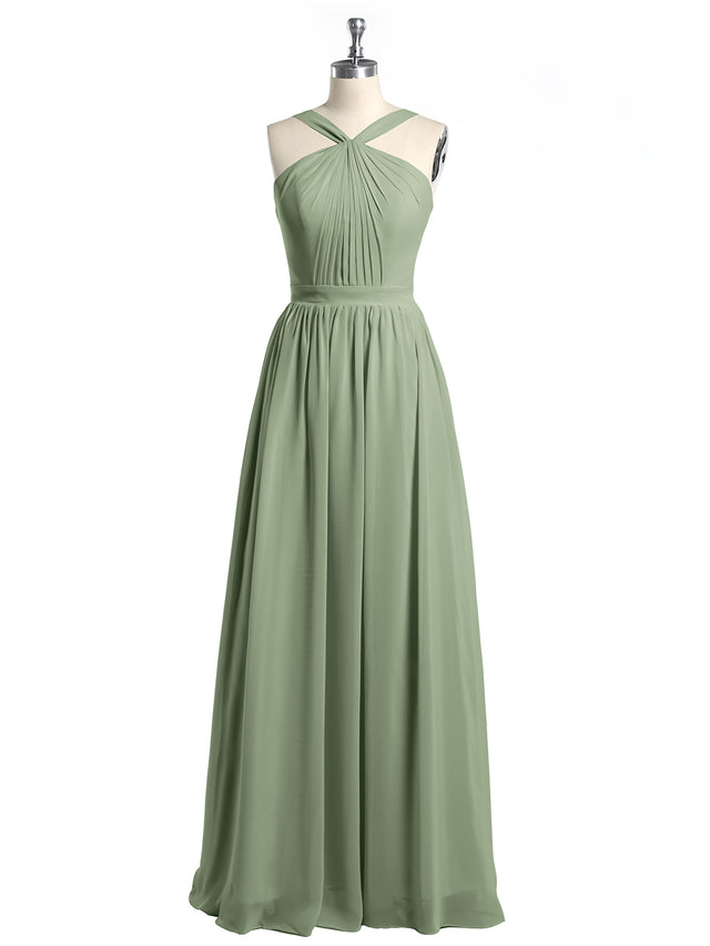 Short Chiffon V Neckline Bridesmaid Gowns Dusty Sage