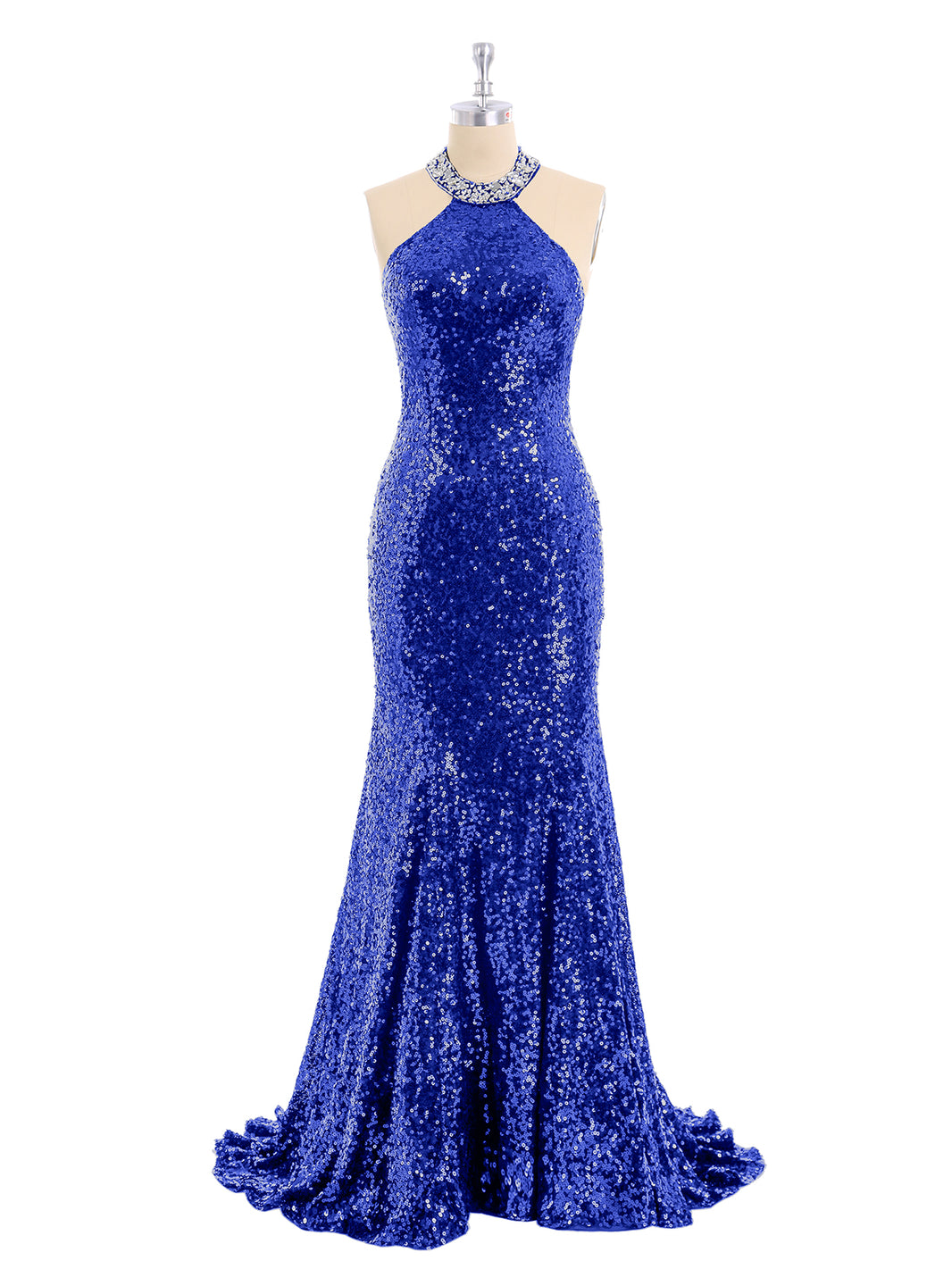 BABARONI Halter Lower Back Sequins Mermaid Gown-Royal Blue, Royal Blue / US0 BABARONI Halter Lower Back Sequins Mermaid Gown-Royal Blue, Royal Blue / US0