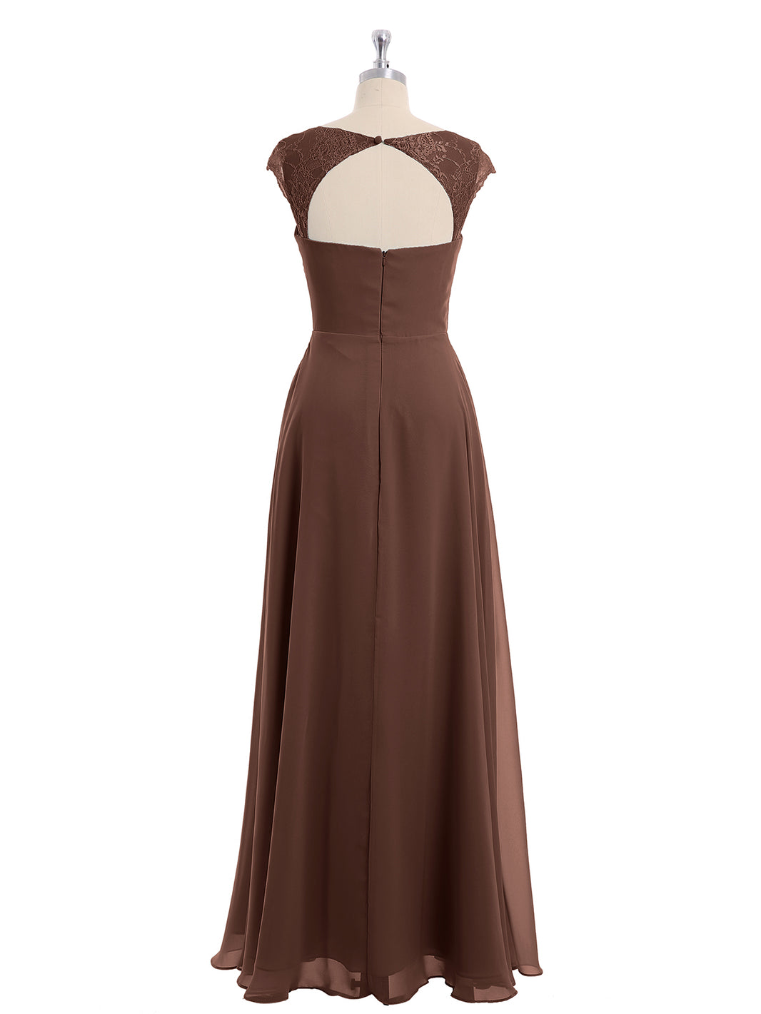 BABARONI Chiffon Bridesmaid Dresses with Lace Cap Sleeves-Chocolate, Chocolate / US0 BABARONI Chiffon Bridesmaid Dresses with Lace Cap Sleeves-Chocolate, Chocolate / US0