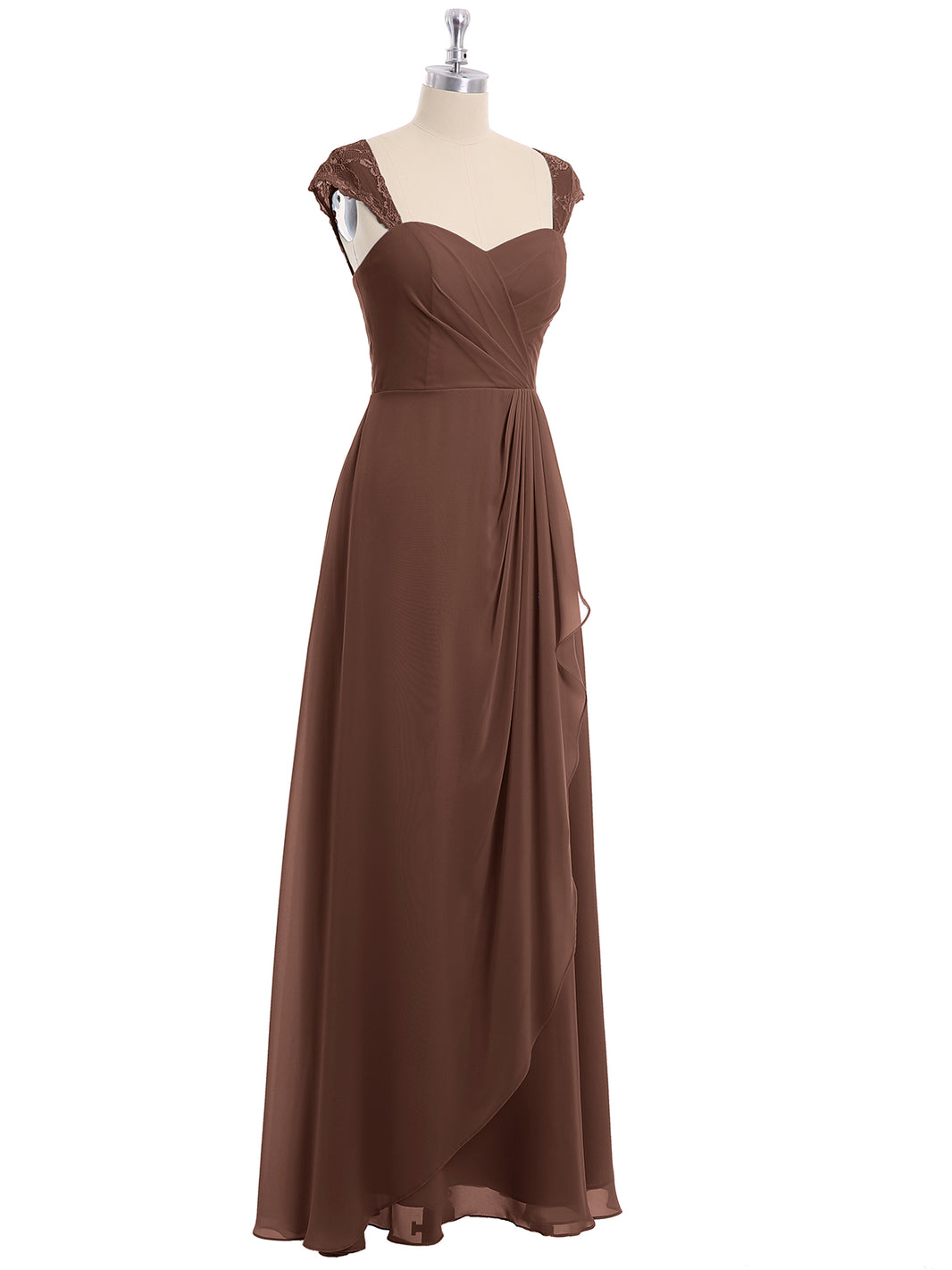BABARONI Chiffon Bridesmaid Dresses with Lace Cap Sleeves-Chocolate, Chocolate / US0