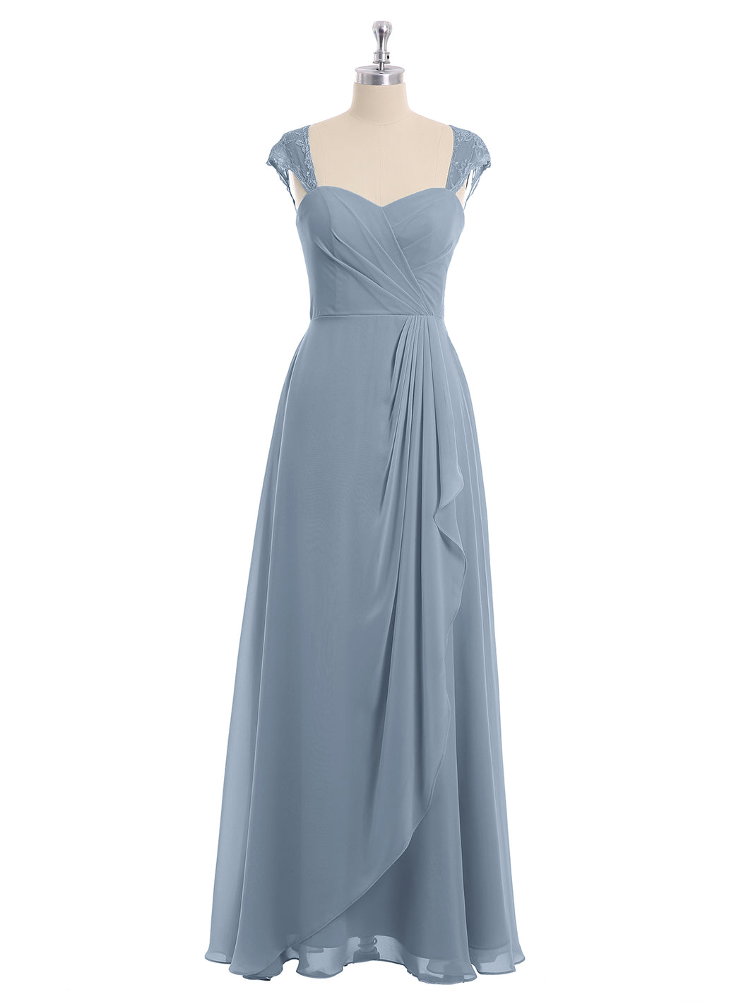 BABARONI Chiffon Bridesmaid Dresses with Lace Cap Sleeves-Dusty Blue, Dusty Blue / US0