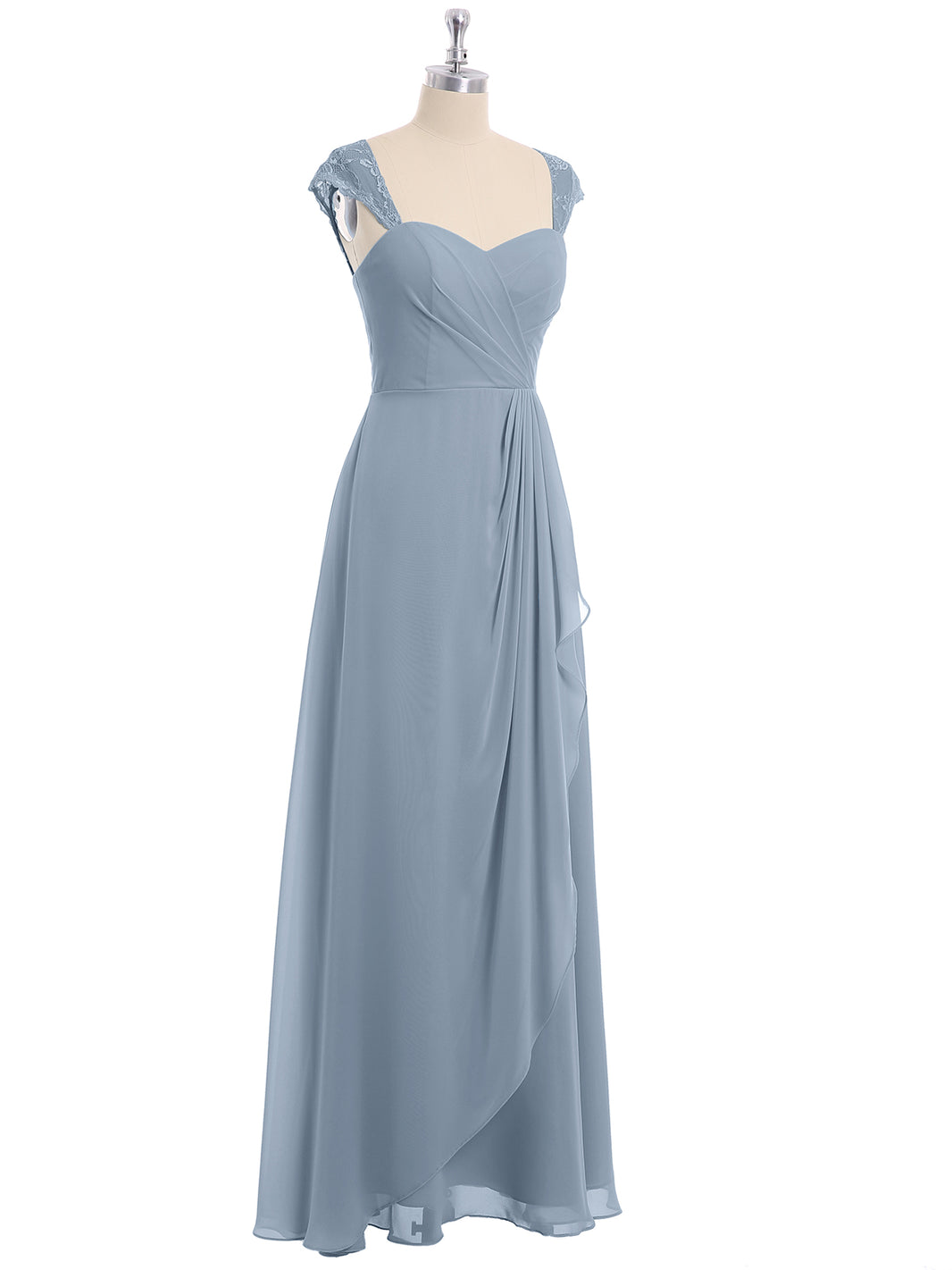 BABARONI Dusty Blue Chiffon Bridesmaid Dress