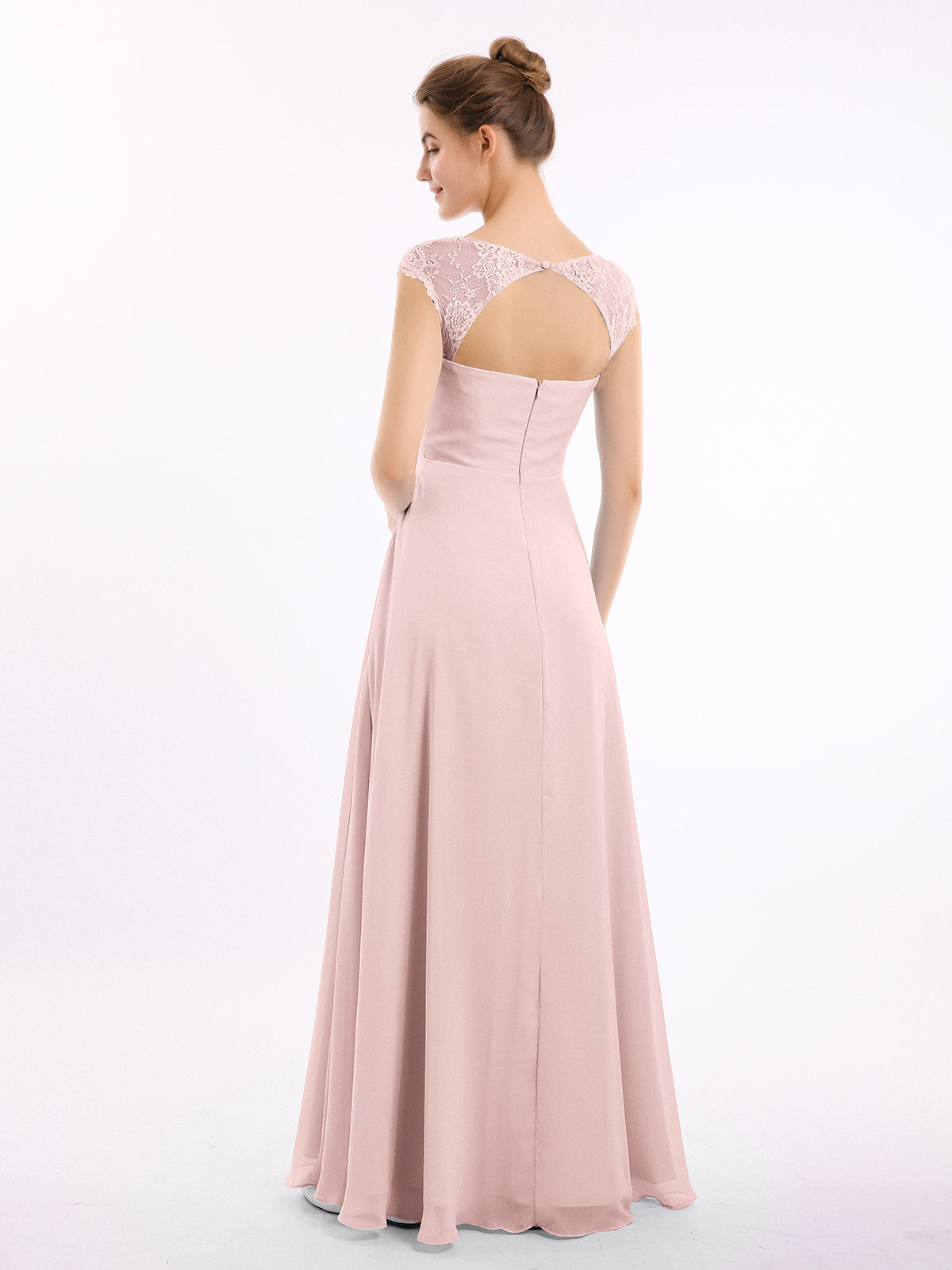 Jewel Cap Sleeve Chiffon Knee-length Dress Dusty Rose