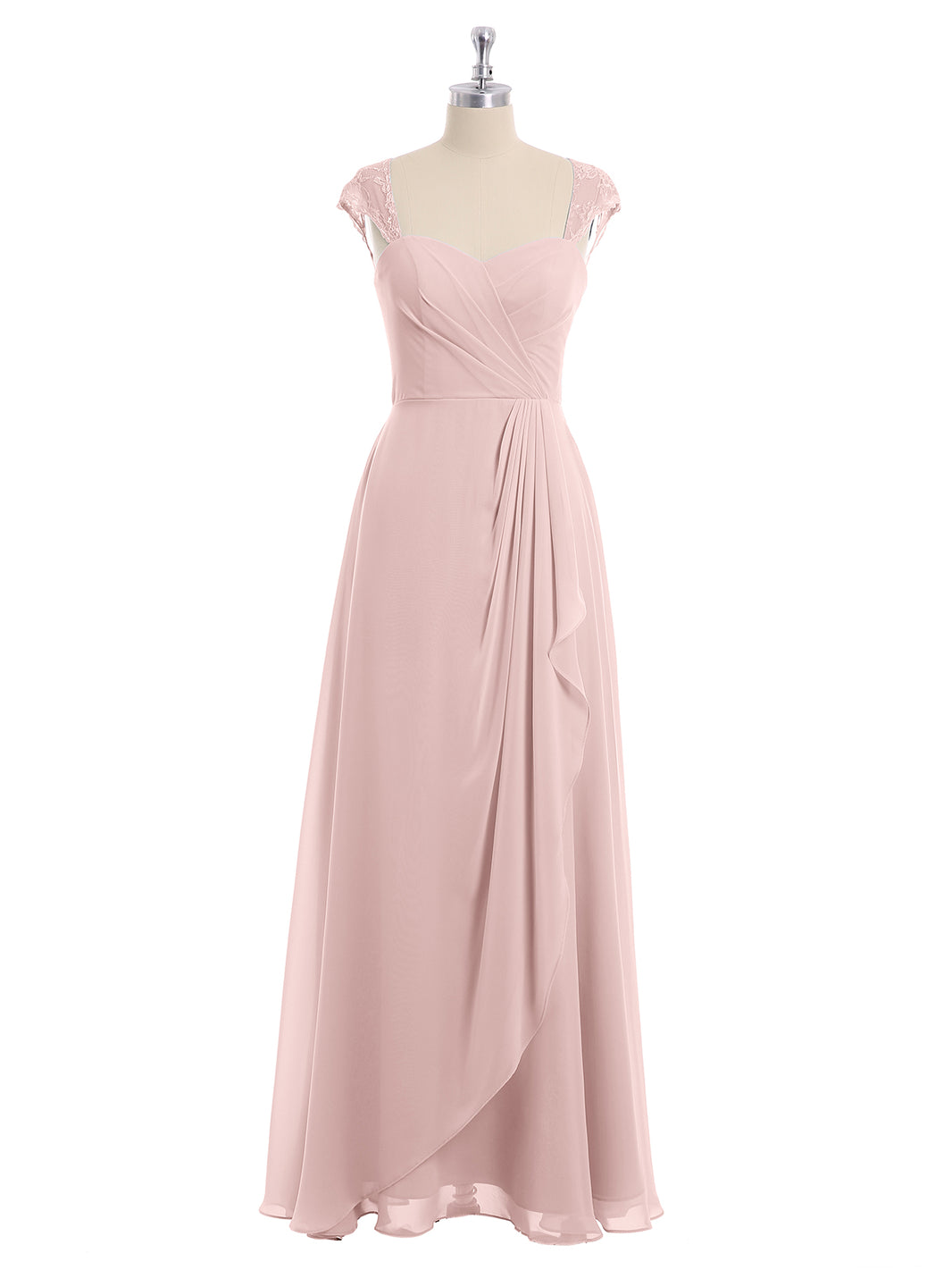 BABARONI Chiffon Bridesmaid Dresses with Lace Cap Sleeves-Dusty Rose, Dusty Rose / US0