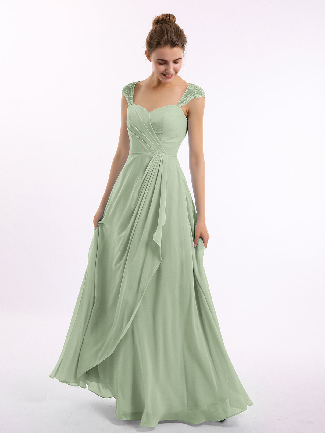 Half Sleeves Lace And Chiffon Short Gowns Dusty Sage Plus Size