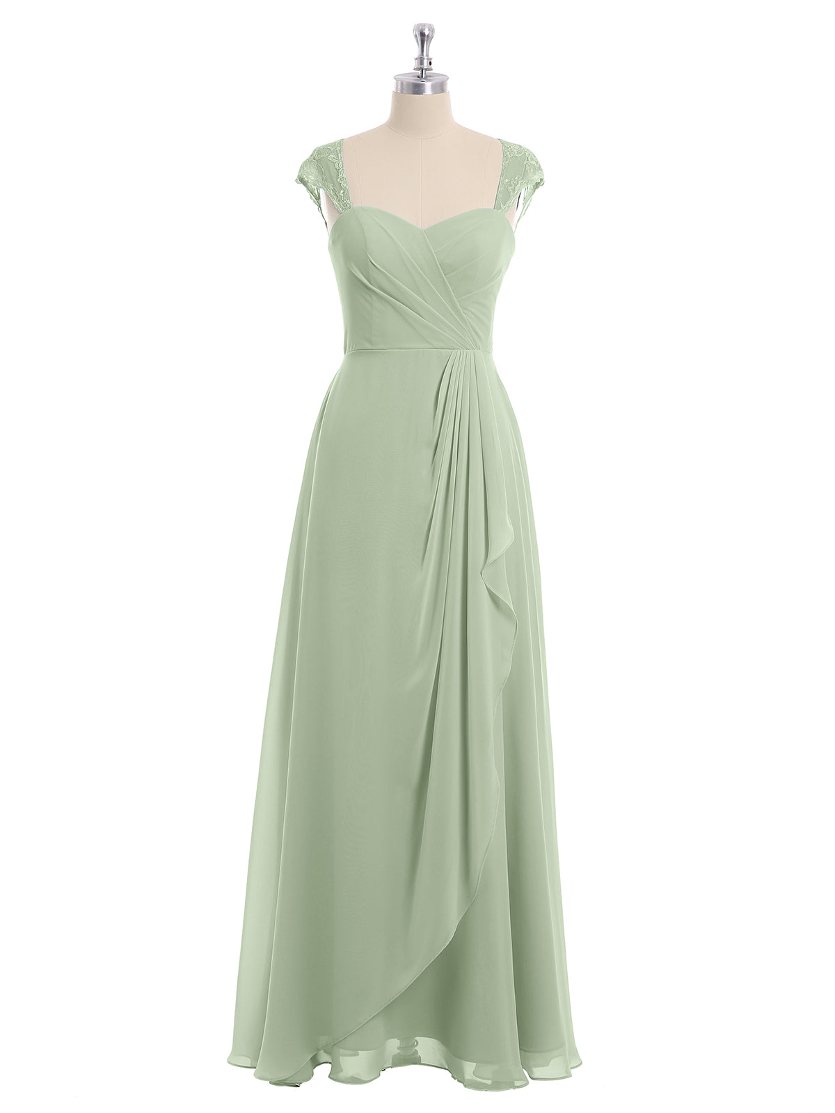 One Shoulder CASCADE SKIRT Chiffon Gowns Dusty Sage Plus Size