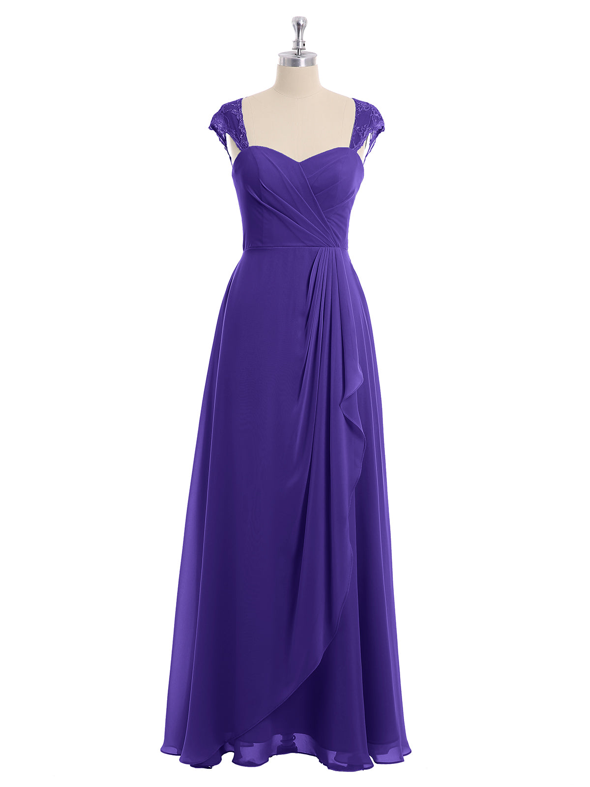 Chiffon Bridesmaid Dresses with Lace Cap Sleeves Cabernet Plus Size