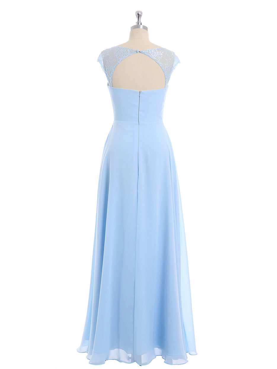 V-neck Chiffon Maxi Bridesmaid Dresses Sky Blue