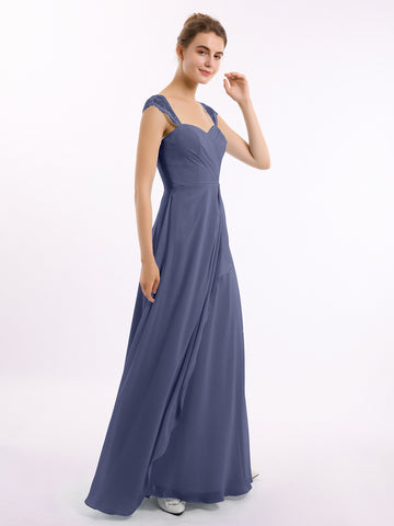 Lace and Chiffon Maxi Cap Sleeves Dress Stormy