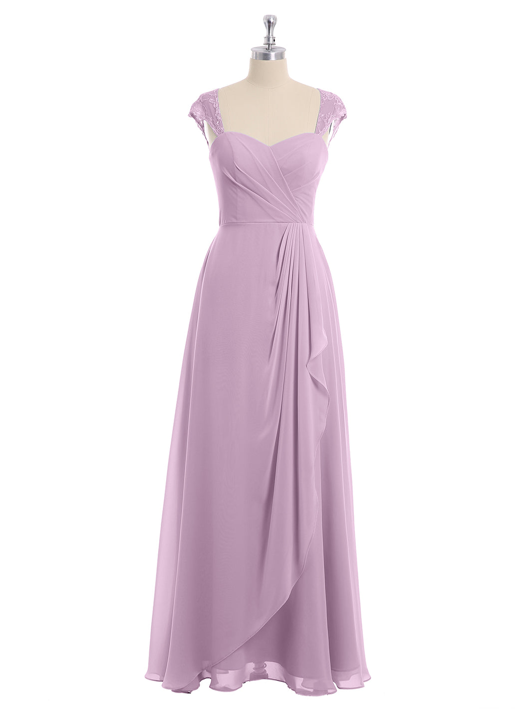 BABARONI Chiffon Wisteria Bridesmaid Dresses Sweetheart Floor-length Cap  Sleeve Ruffle A-line