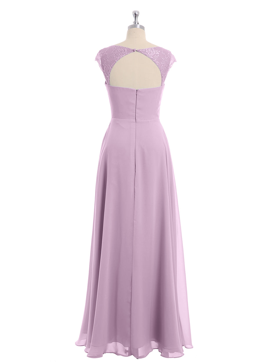 Chiffon Bridesmaid Dresses with Lace Cap Sleeves Cabernet main image 1