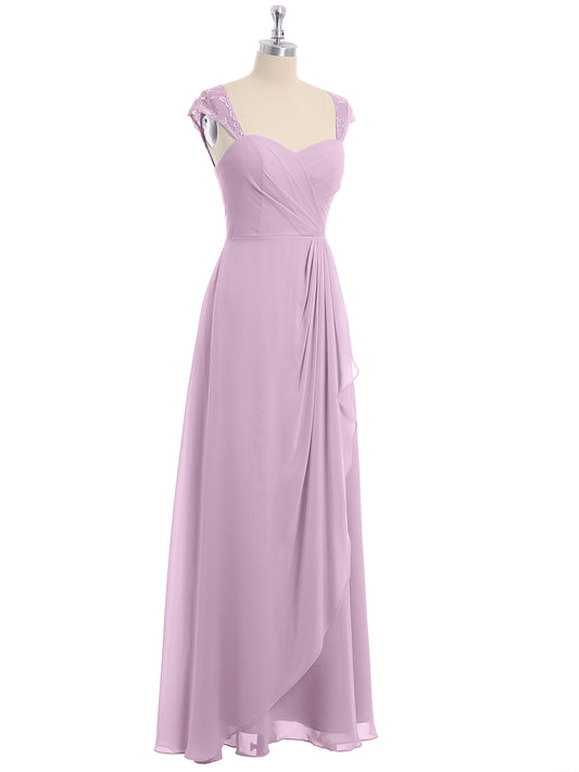 Chiffon Bridesmaid Dresses with Lace Cap Sleeves Marigold