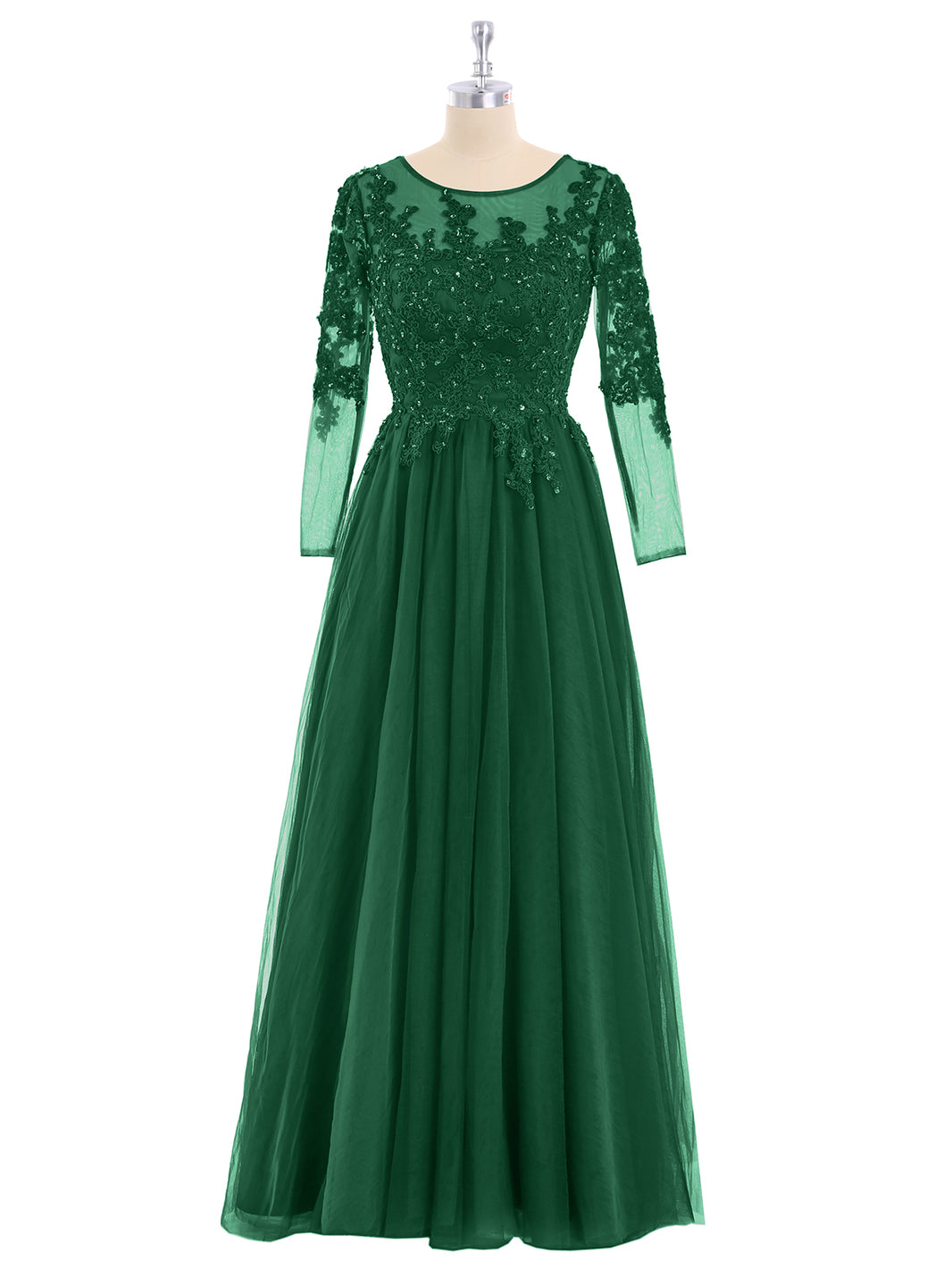 BABARONI Tulle with Appliqued Long Sleeves Dress-Dark Green, Dark Green / US0 BABARONI Tulle with Appliqued Long Sleeves Dress-Dark Green, Dark Green / US0