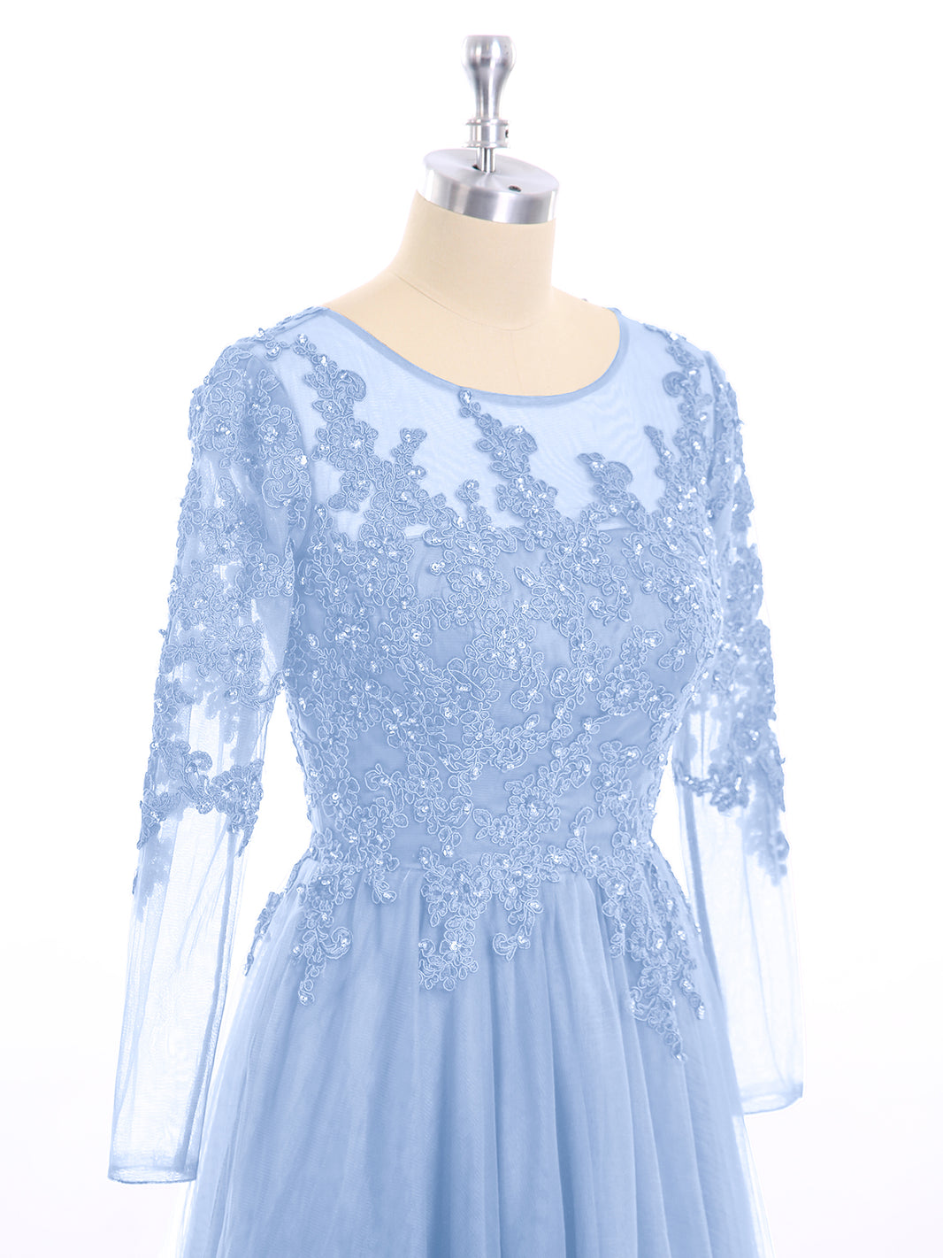 chinese dress ladies Sky Blue Sequins V Wire Long Sleeve Ruched Dress