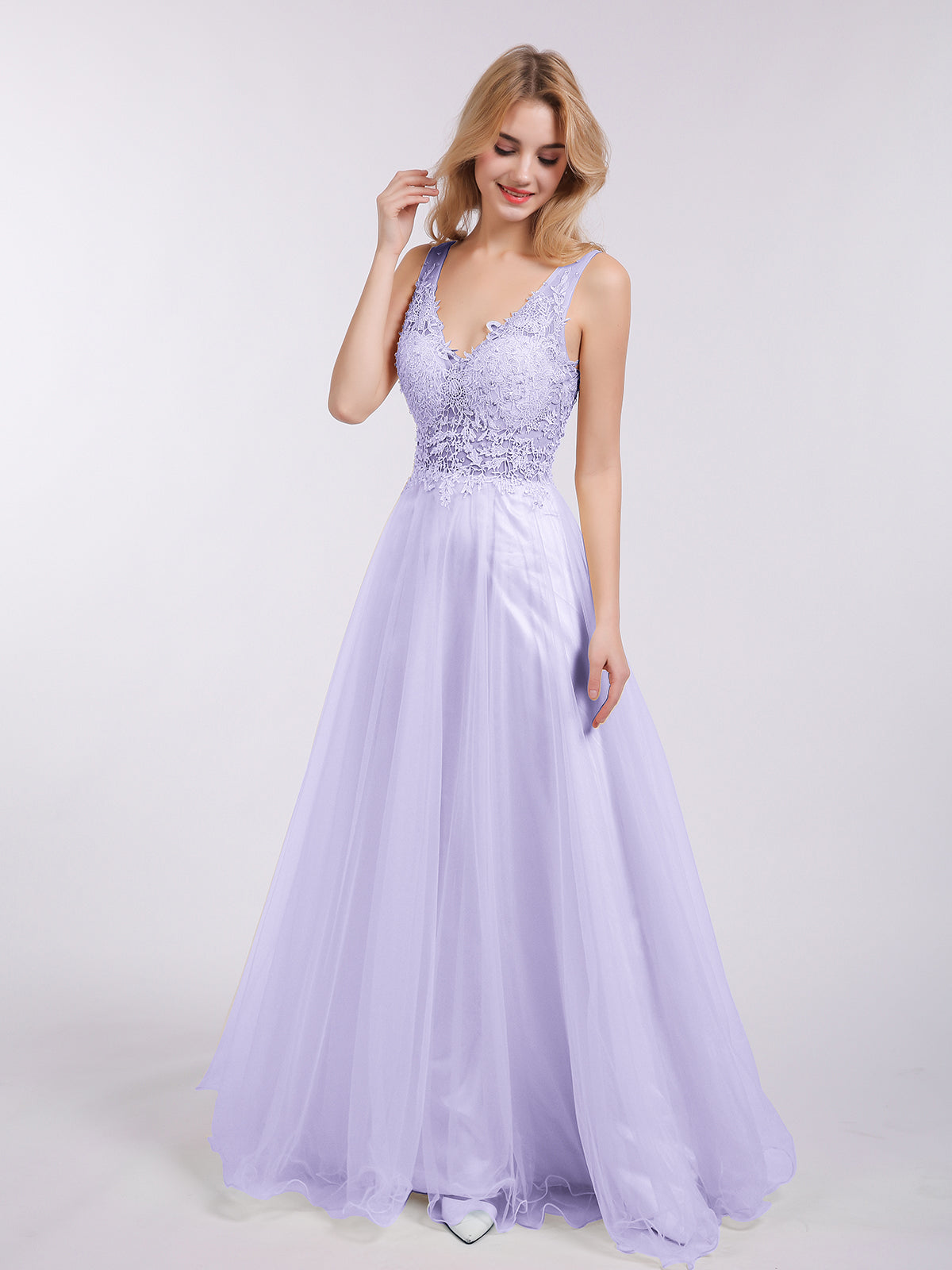 Long Tulle See Through Bodice Dress-Lilac-Megan