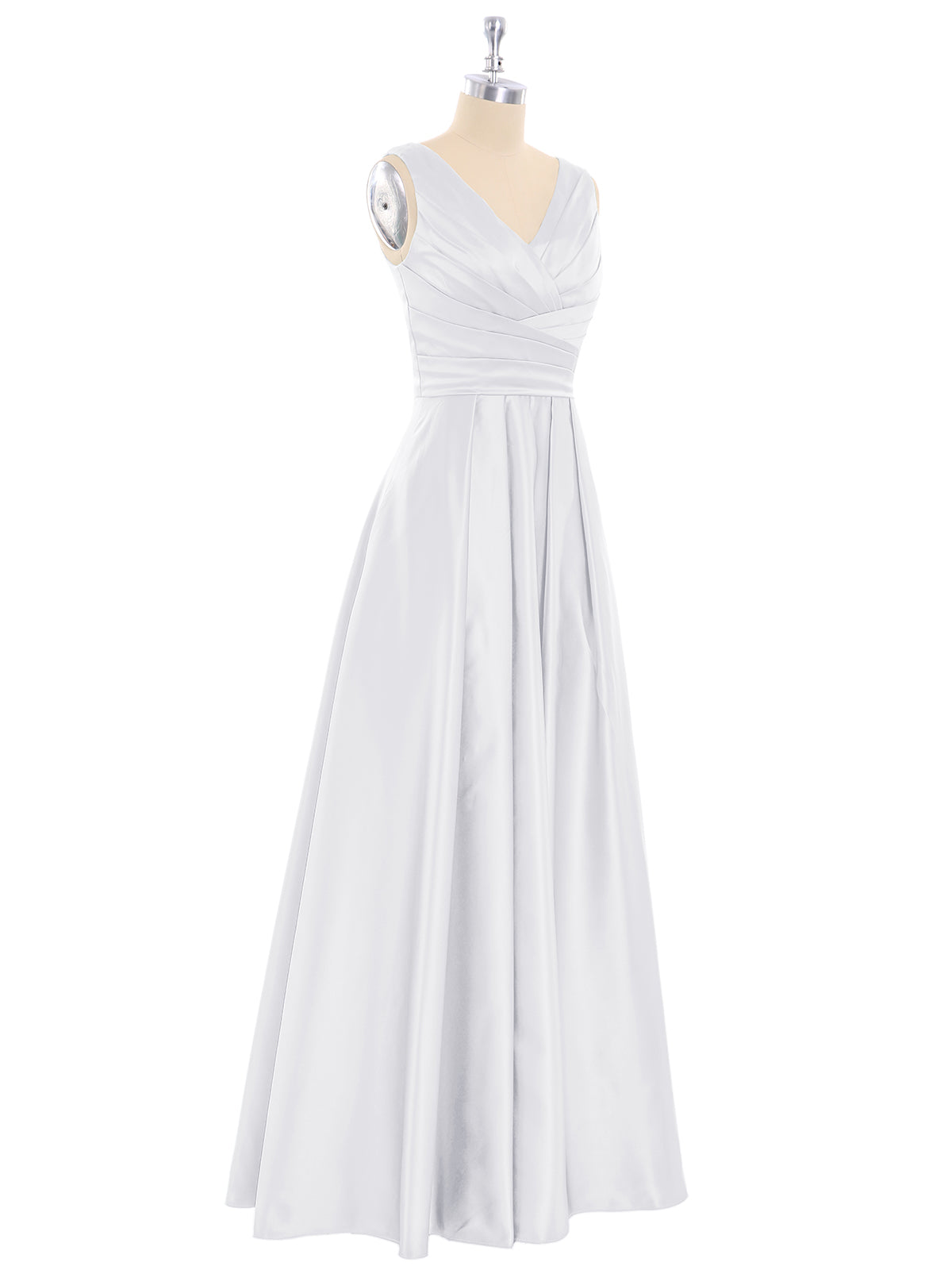 Meroy Open Back Long Satin Gown with V-neck-White Plus Size | BABARONI