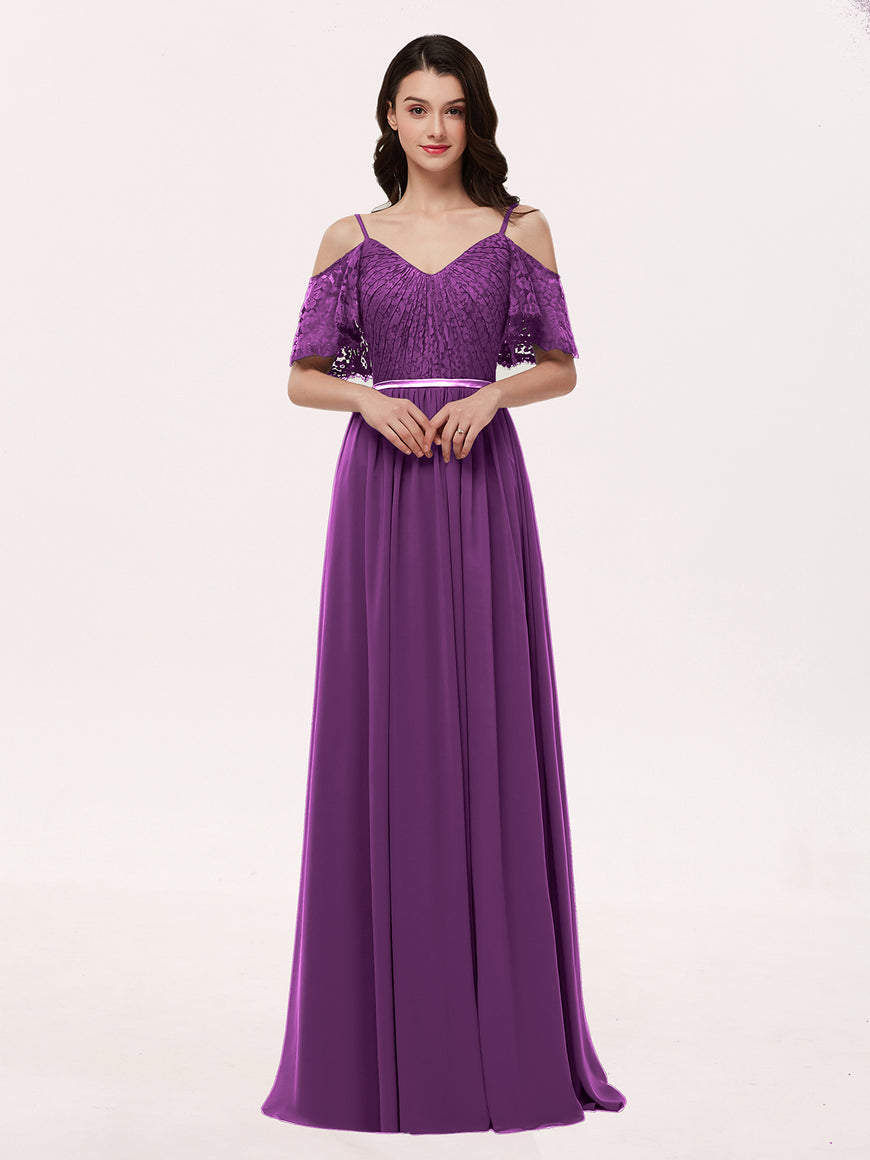 A-Line Spaghetti Straps Tiered Chiffon Dress Grape main image 1