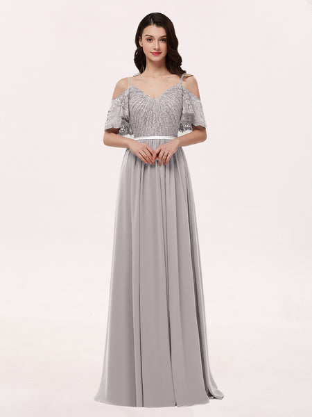 miranda bridesmaid dresses BABARONI Chiffon Silver V-neck Floor-length Spaghetti Straps Lace A-line, Silver / US0 Color:Rouge Miranda delivers unforgettable impact Seafolly Black Dresses | AZ