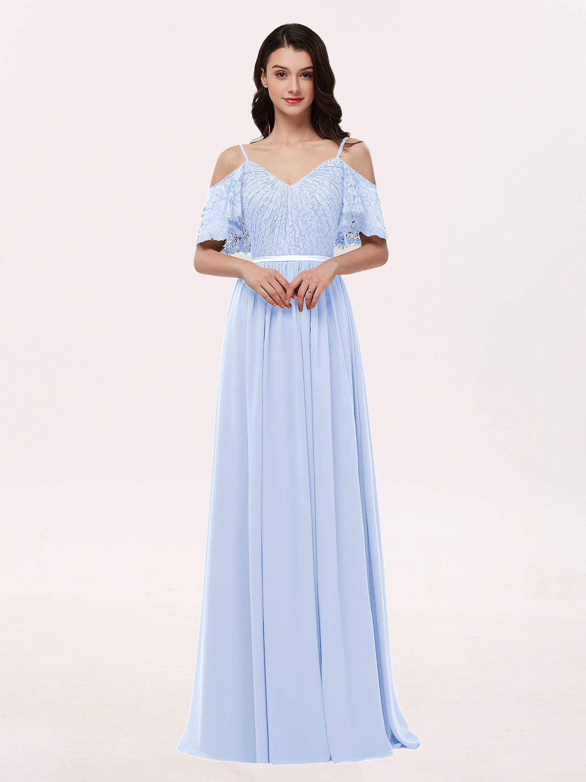 Miranda Spaghetti Strap Lace and Chiffon Dress Sky Blue | BABARONI