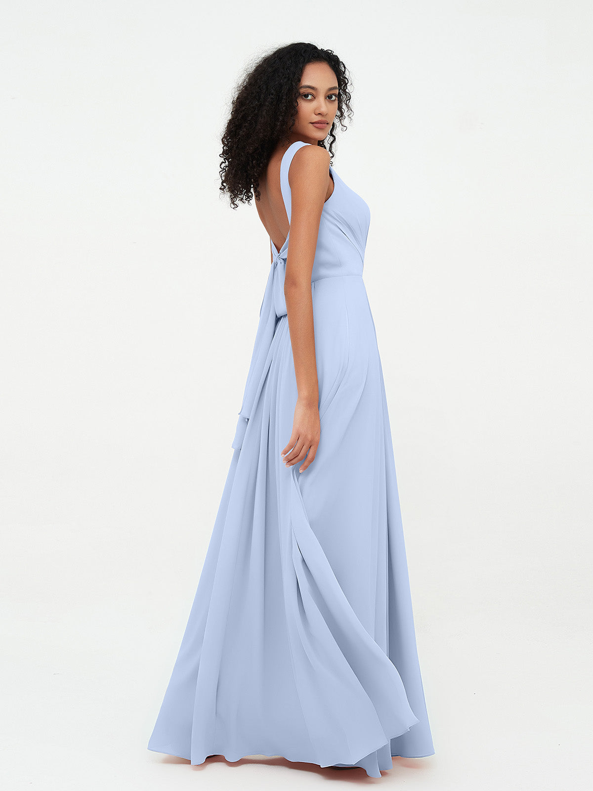 Scoop Neck Chiffon Girl's Knee-Length Dress Sky Blue main image 0