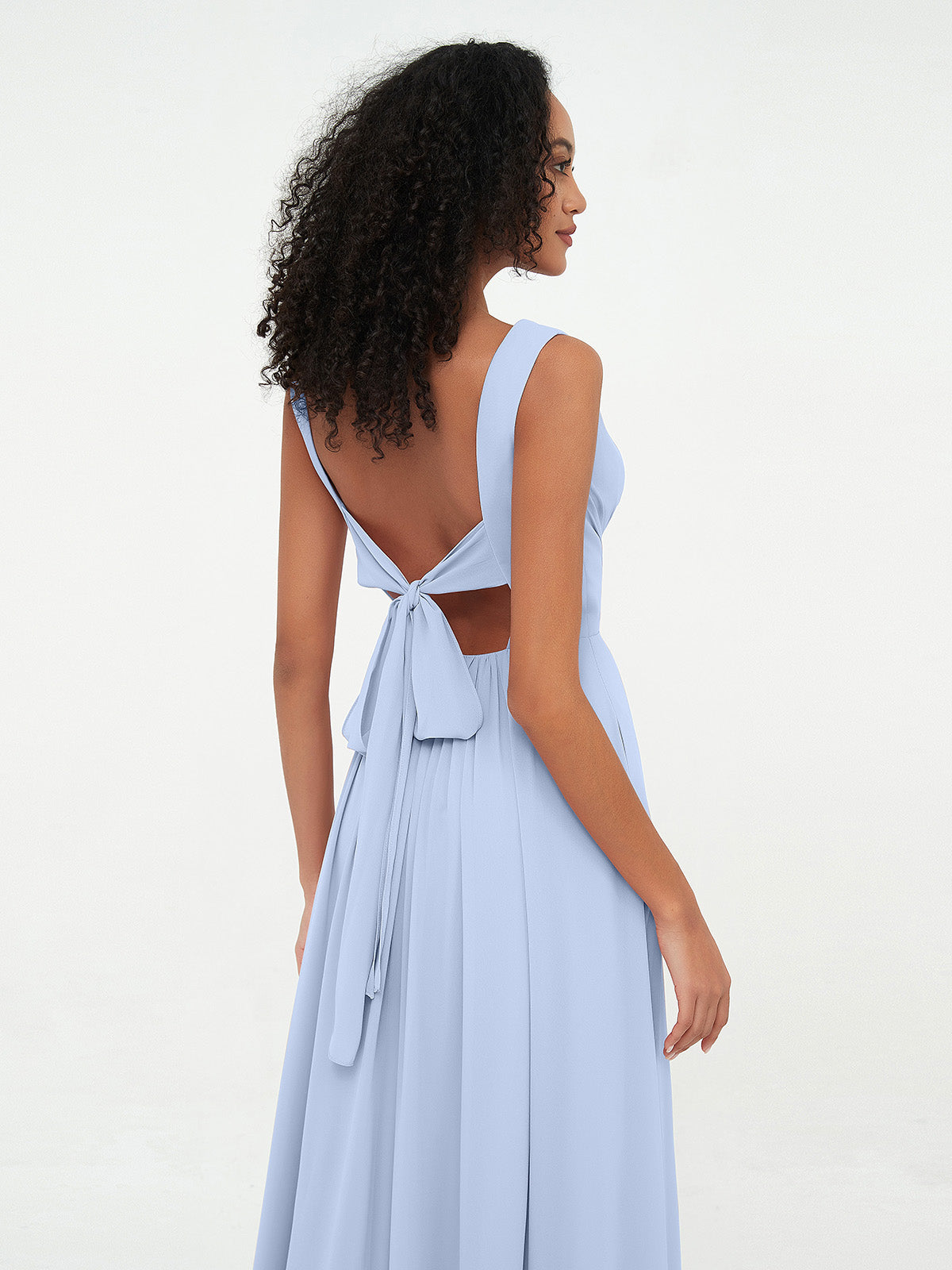 V neck Chiffon Long Dresses with Straps Royal Blue main image 1
