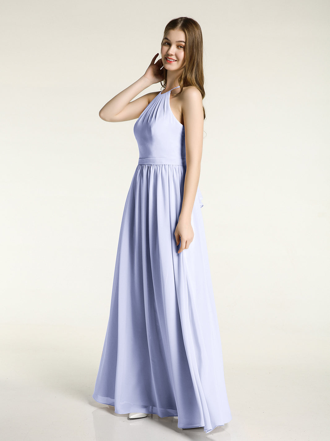 Chiffon Long Bridesmaid Gown with Halter Neck Lavender