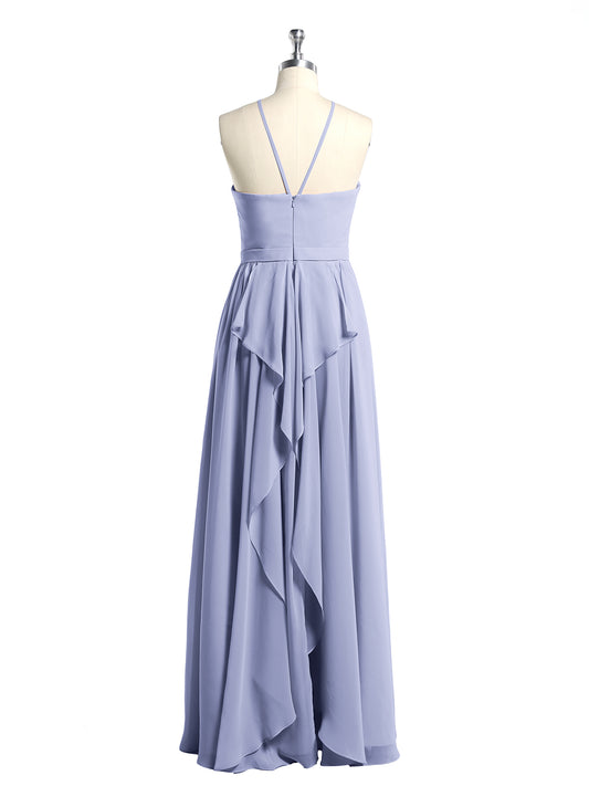 Lace Top Halter Neck Chiffon Long Junior Bridesmaid Dress Lavender main image 0