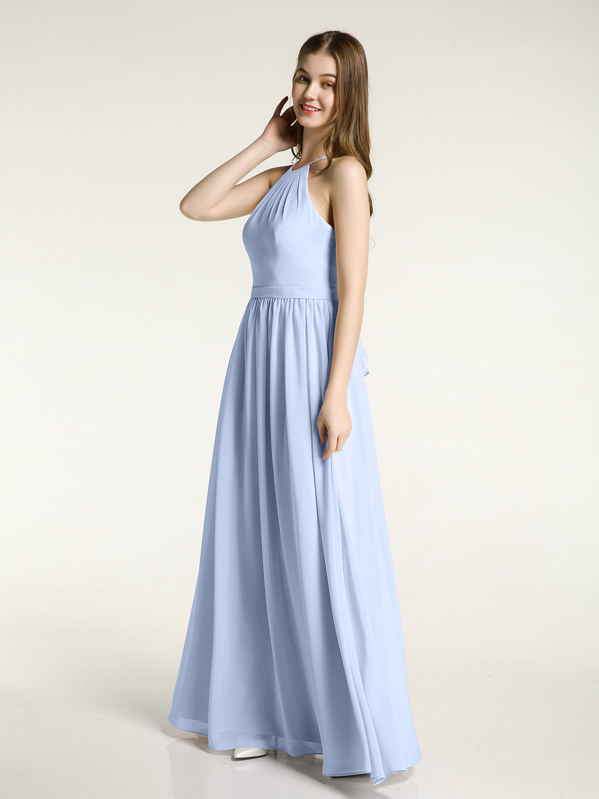 Spaghetti Strap Long Chiffon Bridesmaid Gowns Sky Blue Plus Size