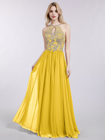Chiffon And Lace Halter Maxi Dresses Marigold