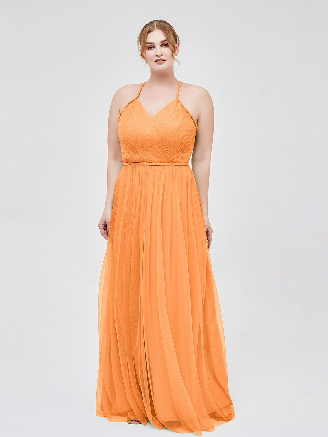 BABARONI Twist Straps Tulle Maxi Dress with V Neckline Orange Plus Size, Orange / US18
