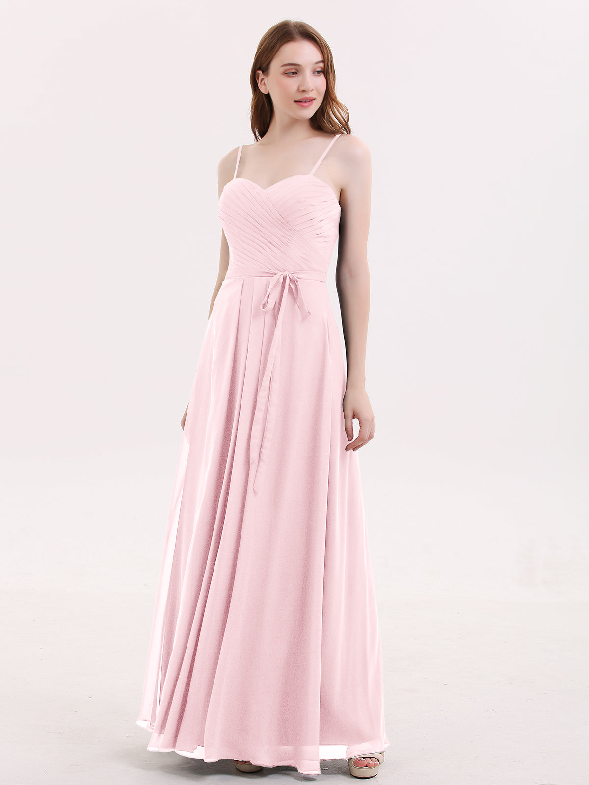 Spaghestti Strap Chiffon Dress with Sweetheart NECK-Blushing Pink Plus ...