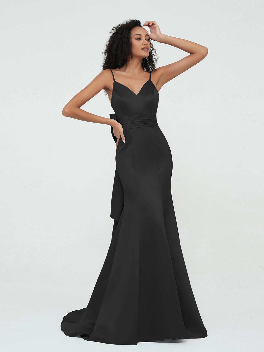 BABARONI Spaghetti Straps Satin Mermaid Dresses-Dark Navy Plus Size, Dark Navy / US18