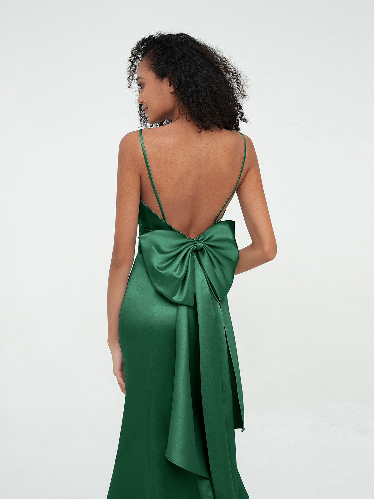 Spaghetti Straps Satin Mermaid Dresses-Dark Green Muse BABARONI