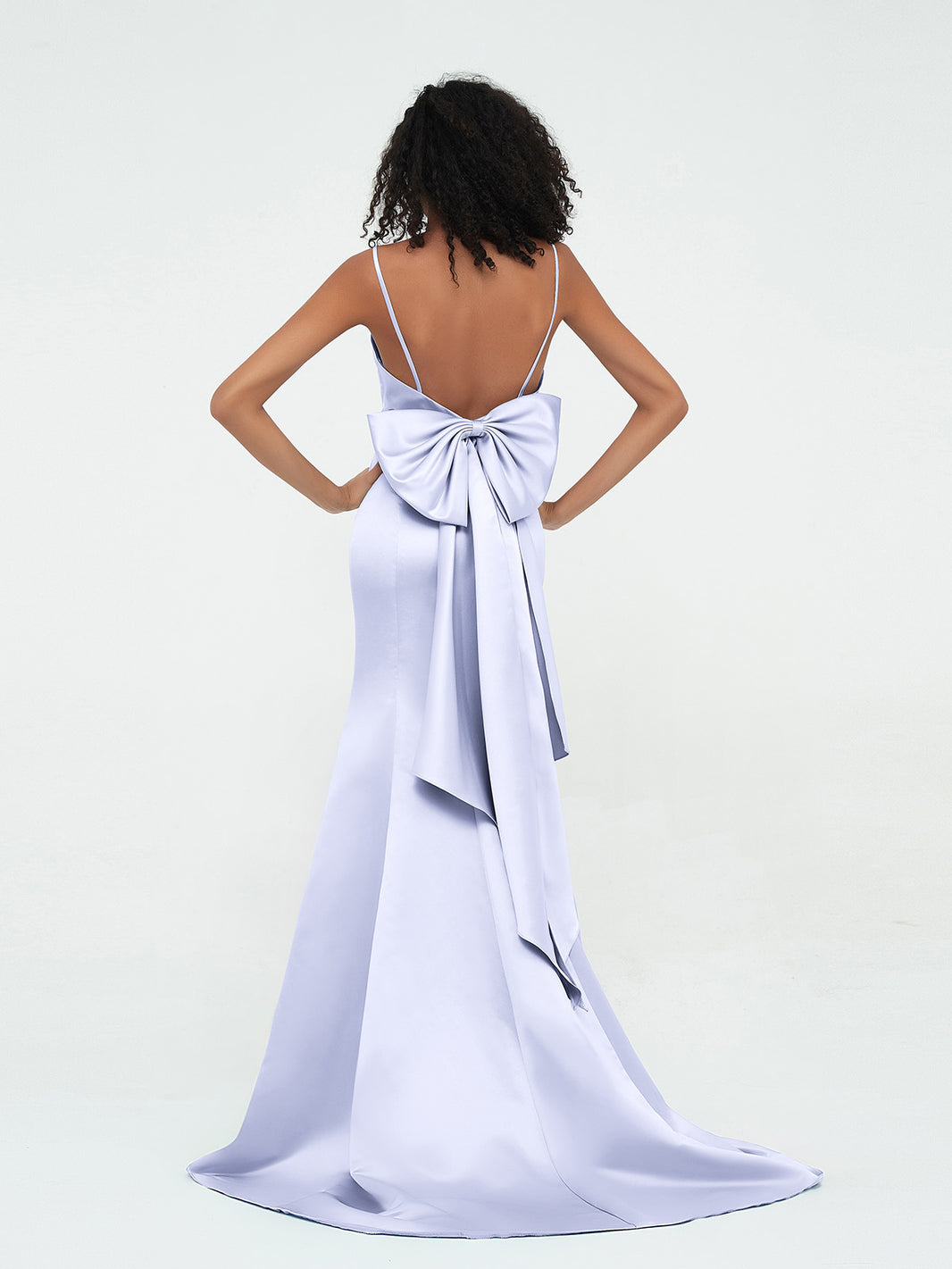 Lavender Satin Spaghetti-Strap Deep Open-Back Mermaid Gown – Romantic & Elegant Evening Party Dress main image 0