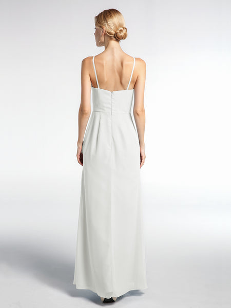 BABARONI V-neck Chiffon Simple Maxi Dress with Spaghetti Straps-Ivory, Ivory / US0