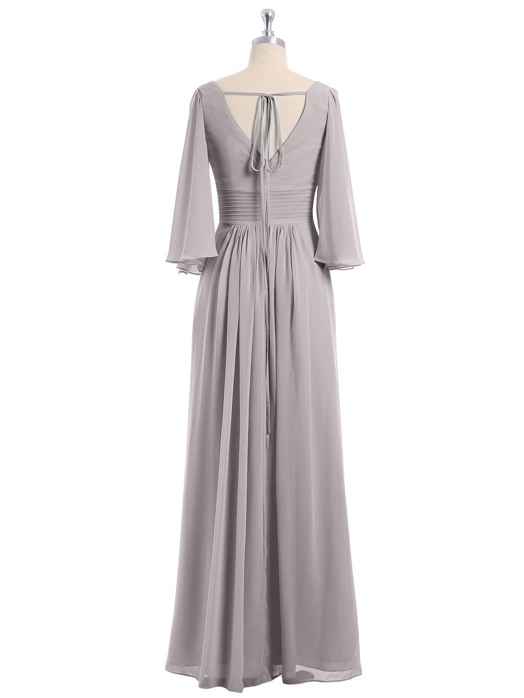 BABARONI Deep V-Neck Chiffon Dresses with Slit Silver, Silver / US0