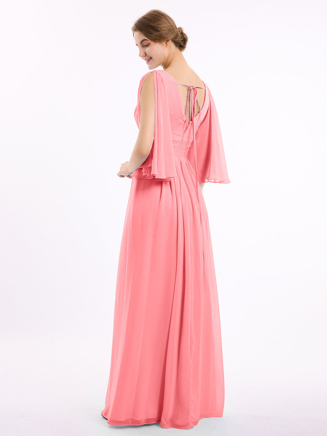 white christmas dresses Watermelon Bridesmaid Dresses,Long Chiffon Bridesmaid Dress,Bridesmaid Dress with Sleeves,BD00258, US4 / Dark Navy