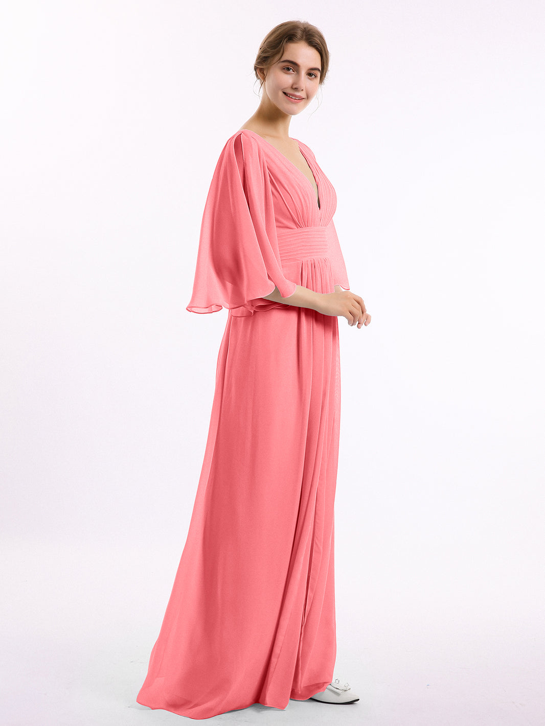 BABARONI Deep V-Neck Chiffon Dresses with Slit Watermelon, Watermelon / US0