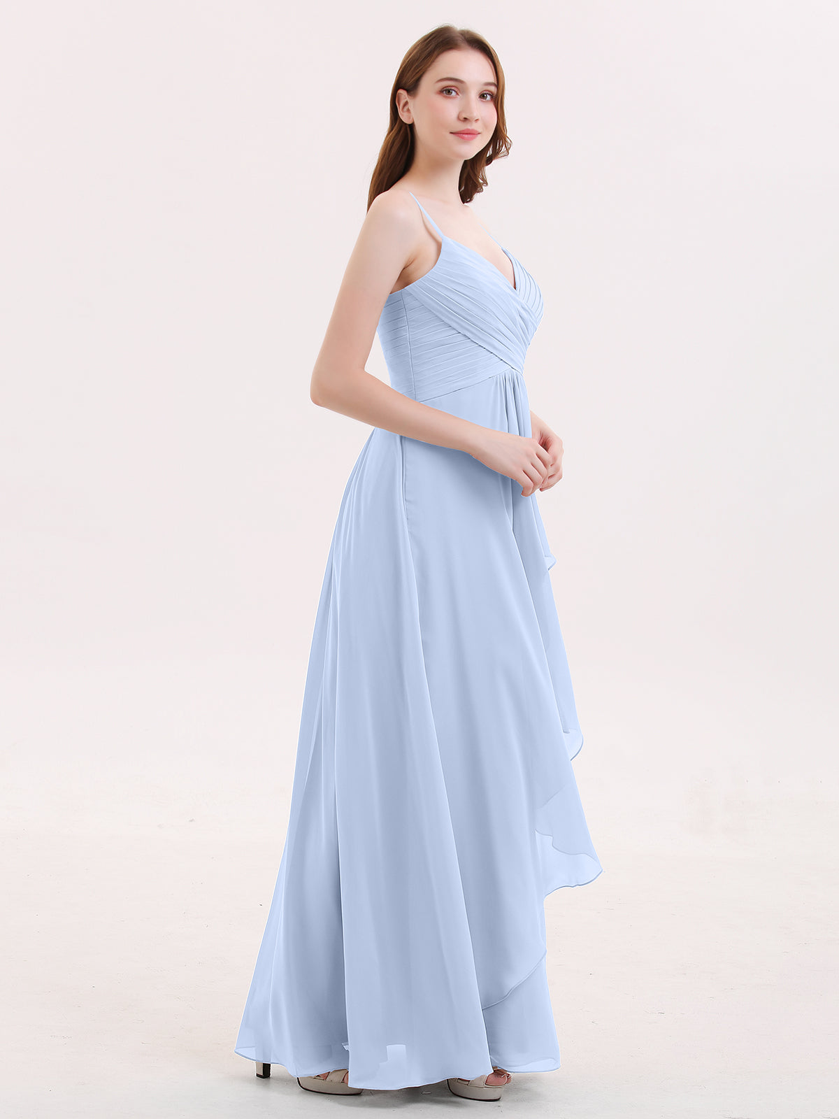 Chiffon Bridesmaid Dresses with Cascade Skirt-Sky Blue Plus Size ...