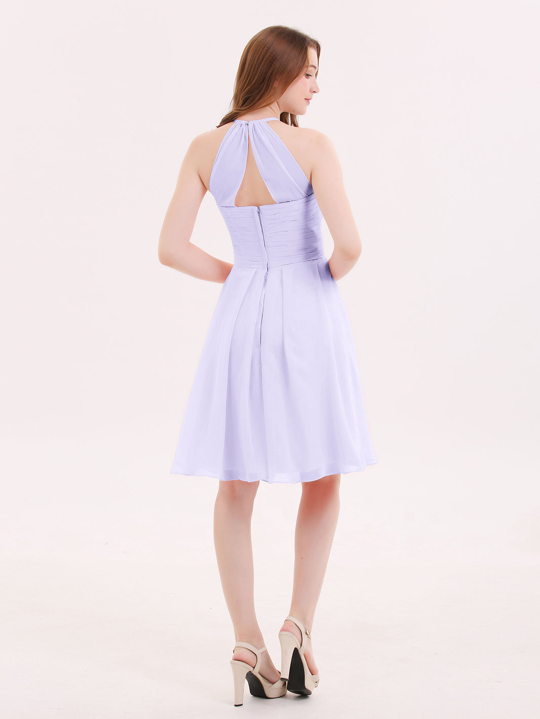 BABARONI Short Chiffon Bridesmaid Dress with Pocket-Lilac, Lilac / US0
