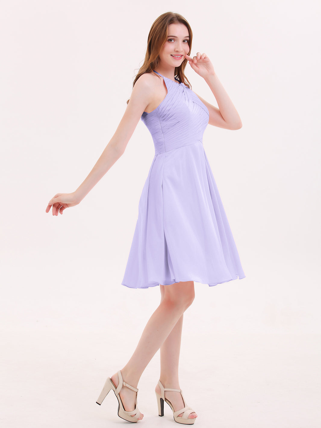 BABARONI Short Chiffon Bridesmaid Dress with Pocket-Lilac, Lilac / US0