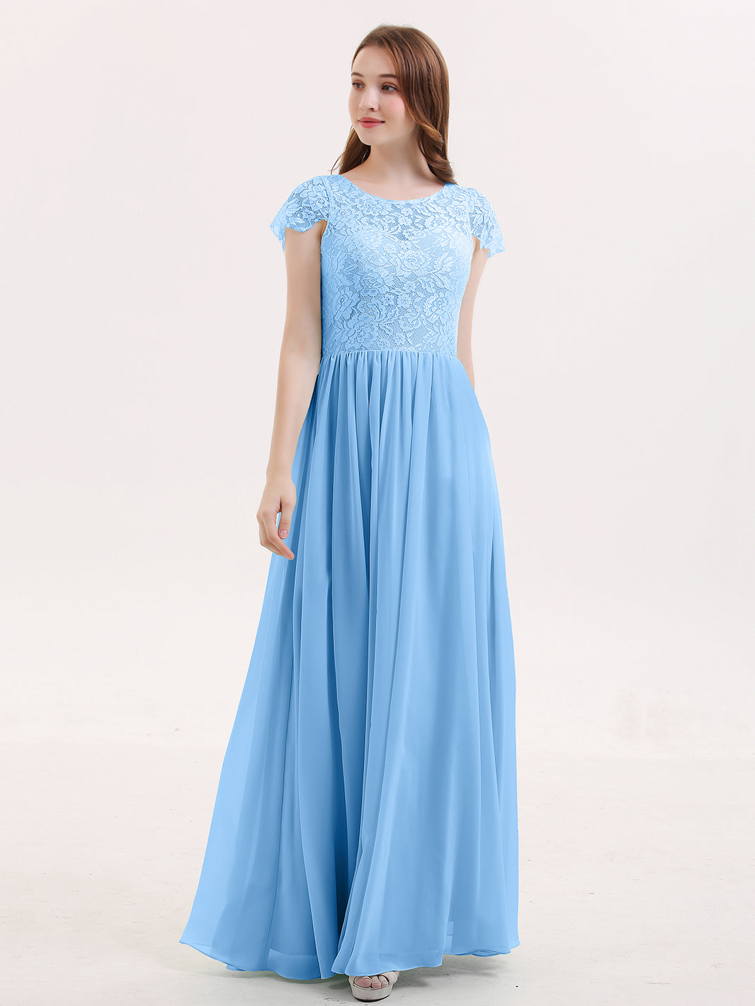BABARONI Long Bridesmaid Dresses with Cap Sleeves Blue, Blue / US0 BABARONI Long Bridesmaid Dresses with Cap Sleeves Blue, Blue / US0