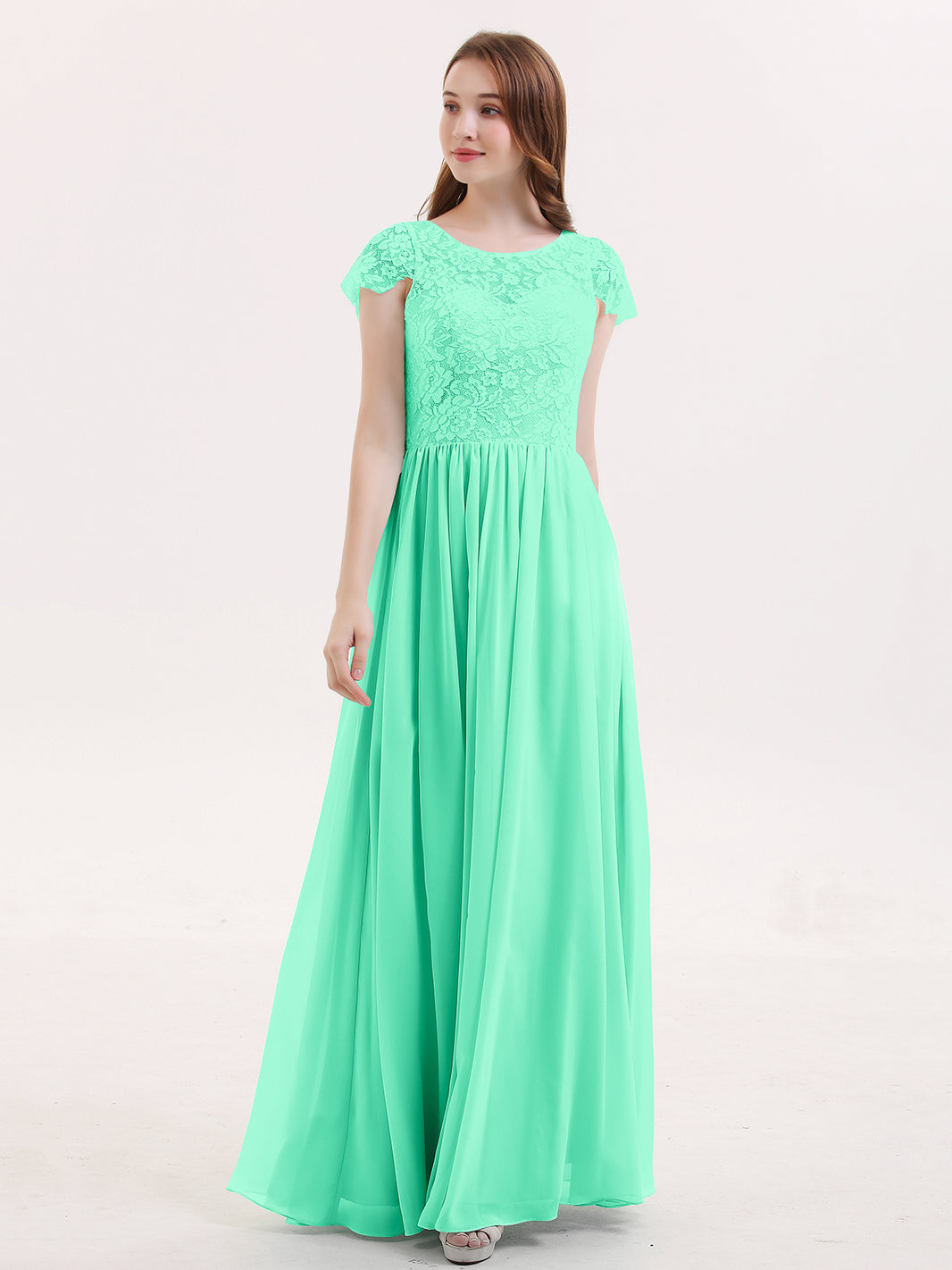 BABARONI Long Bridesmaid Dresses with Cap Sleeves Turquoise, Turquoise / US0