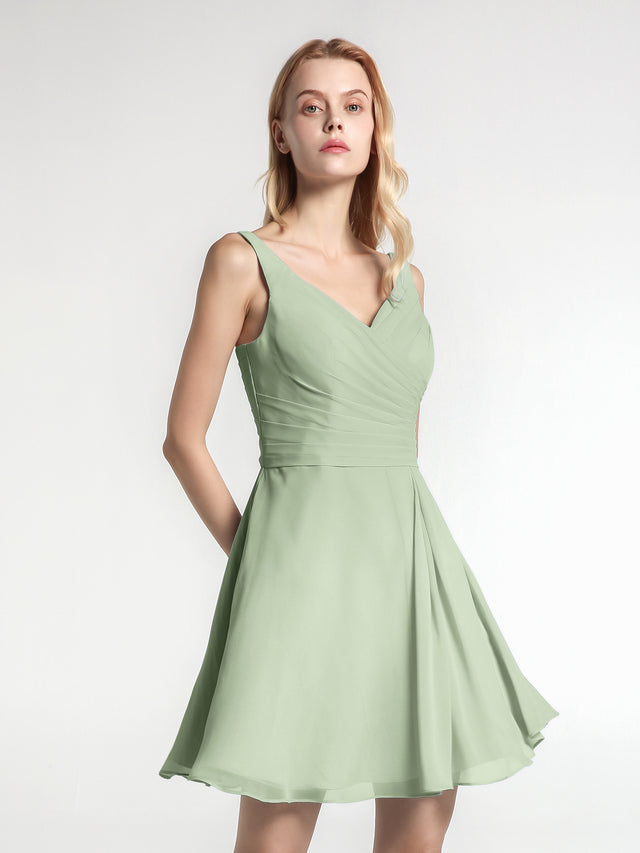 Short Sleeve Jewel Neck Chiffon Formal Dress Dusty Sage