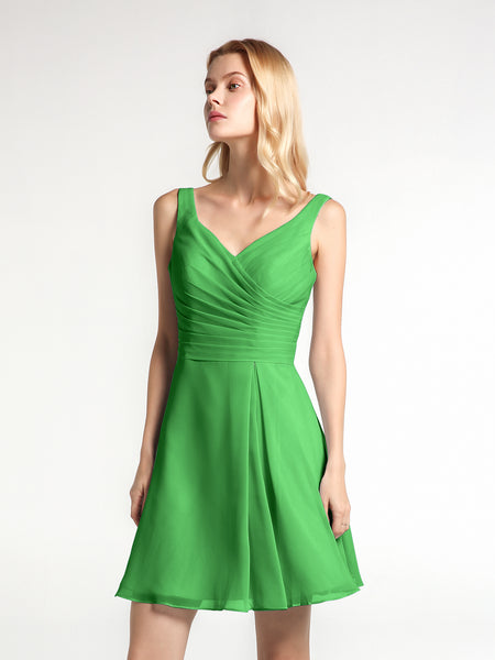 BABARONI V Neck Chiffon Short Dress for Bridesmaids Green, Green / US0 BABARONI V Neck Chiffon Short Dress for Bridesmaids Green, Green / US0