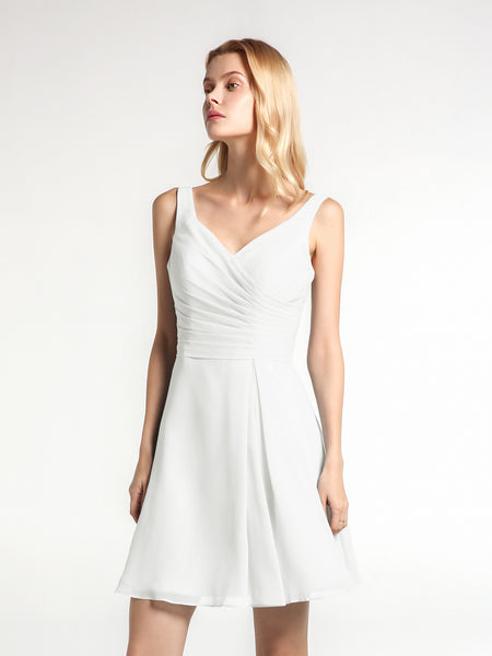 BABARONI V Neck Chiffon Short Dress for Bridesmaids Ivory, Ivory / US0