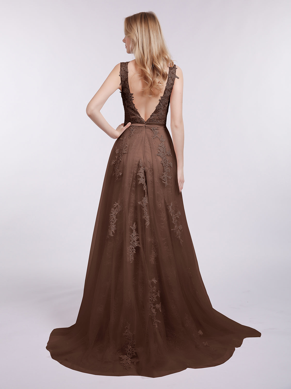A-Line Chiffon Dress with Flower Appliqued Chocolate Plus Size main image 1