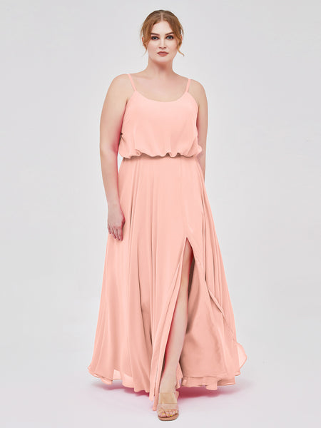 princess polly baby blue dress Coral Plus Size Chiffon Bridesmaid Dress BABARONI Spaghetti Strap Scoop Neck Slit Wedding Party Gown