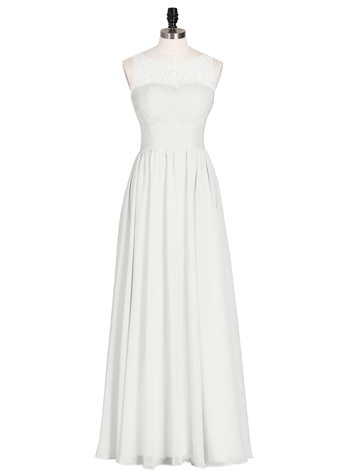 Full Length Chiffon Gowns with Illusion Neck Ivory Plus Size