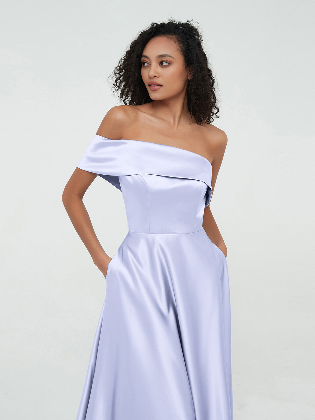 BABARONI One Shoulder Satin Long Dresses with Pockets-Dusty Blue, Dusty Blue / US0 BABARONI One Shoulder Satin Long Dresses with Pockets-Dusty Blue, Dusty Blue / US0
